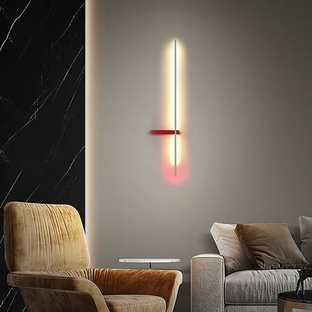 Minimalistische Wandleuchte LED Linear Metall Rot Schlaf/Wohnzimmer