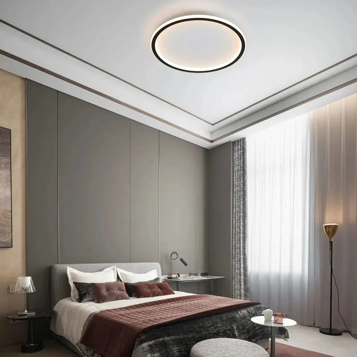 Modern Deckenleuchte LED Rund Schwarz Metall Schlafzimmer