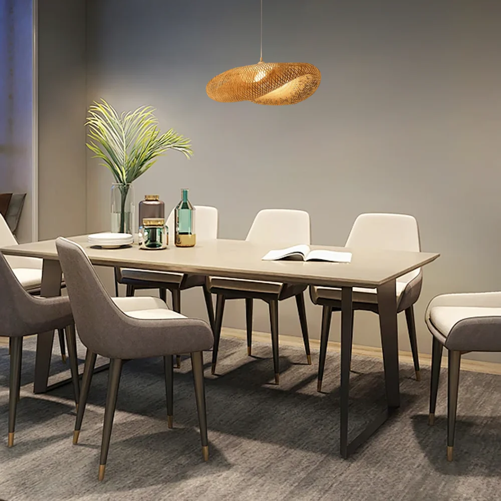 Moderne Pendelleuchte LED Rattan Holz Wohn/Esszimmer