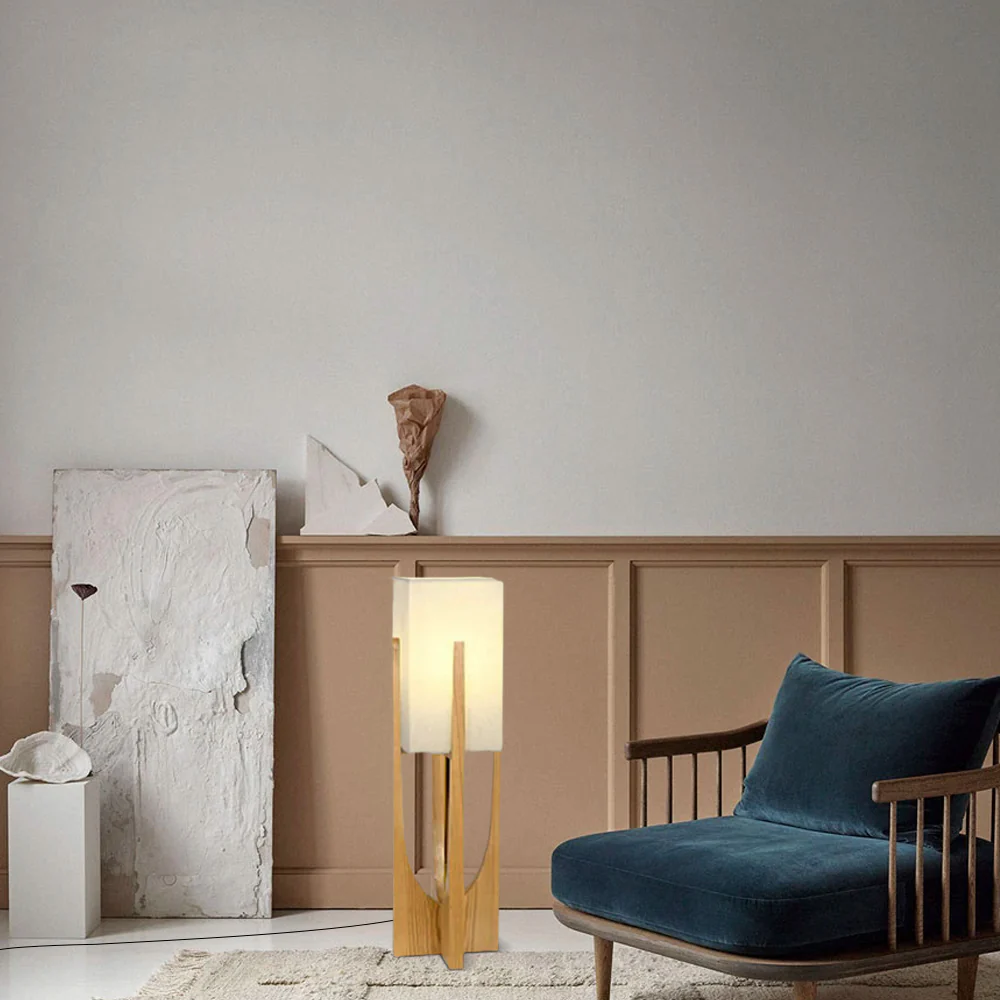 Modern Stehleuchte LED Walnuss Zylindrisch Holz&Stoff Wohnzimmer