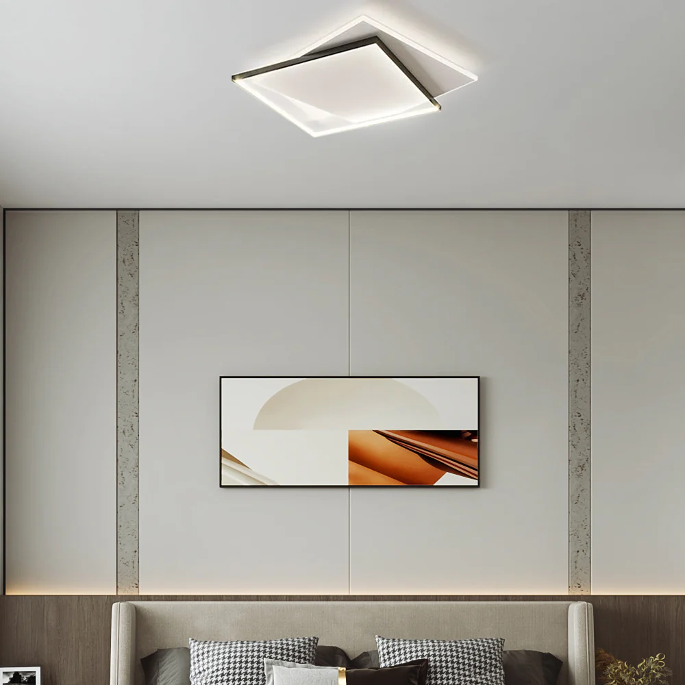 Moderne Deckenleuchte Schwarz Metall Acryl Quadrat Wohnzimmer