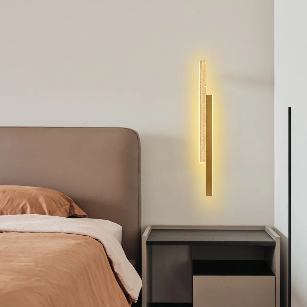 Modern Wandleuchte LED Linear Metall Braun Holzfarbe Wohnzimmer