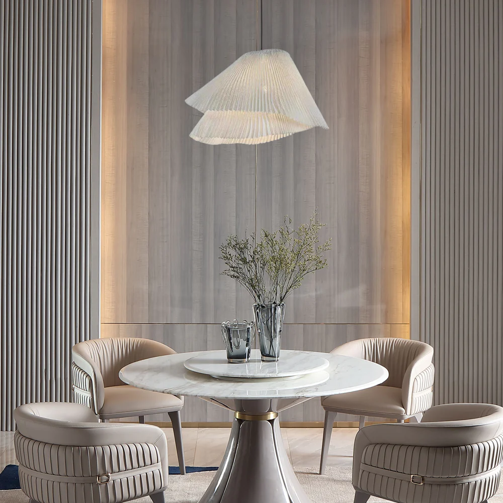 Nordic Pendelleuchte LED Laterne Weiß Stoff Wohnzimmer