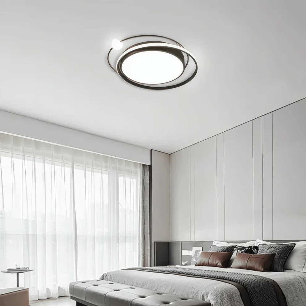 Stellar Modern Planet Ceiling Light - Black/Gold Metal for Living Room
