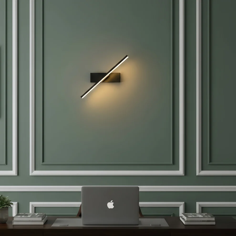 green wall with linear wall light