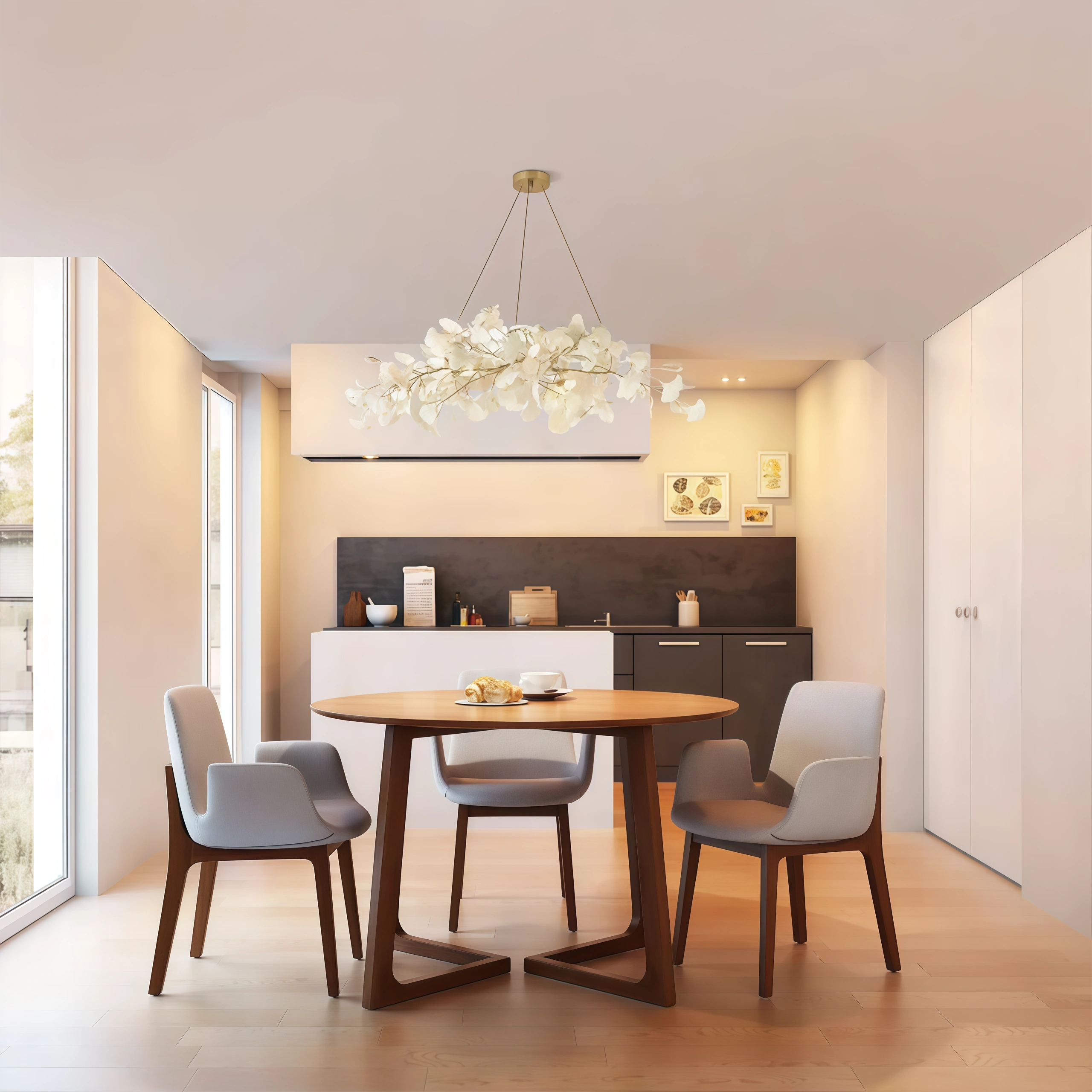 White Chandelier – Metal/Acrylic Gingko Design for Living Room