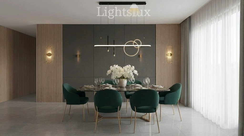 Arcato Modern Geometric Pendant Light — Black/Gold Metal & Acrylic Dining Room
