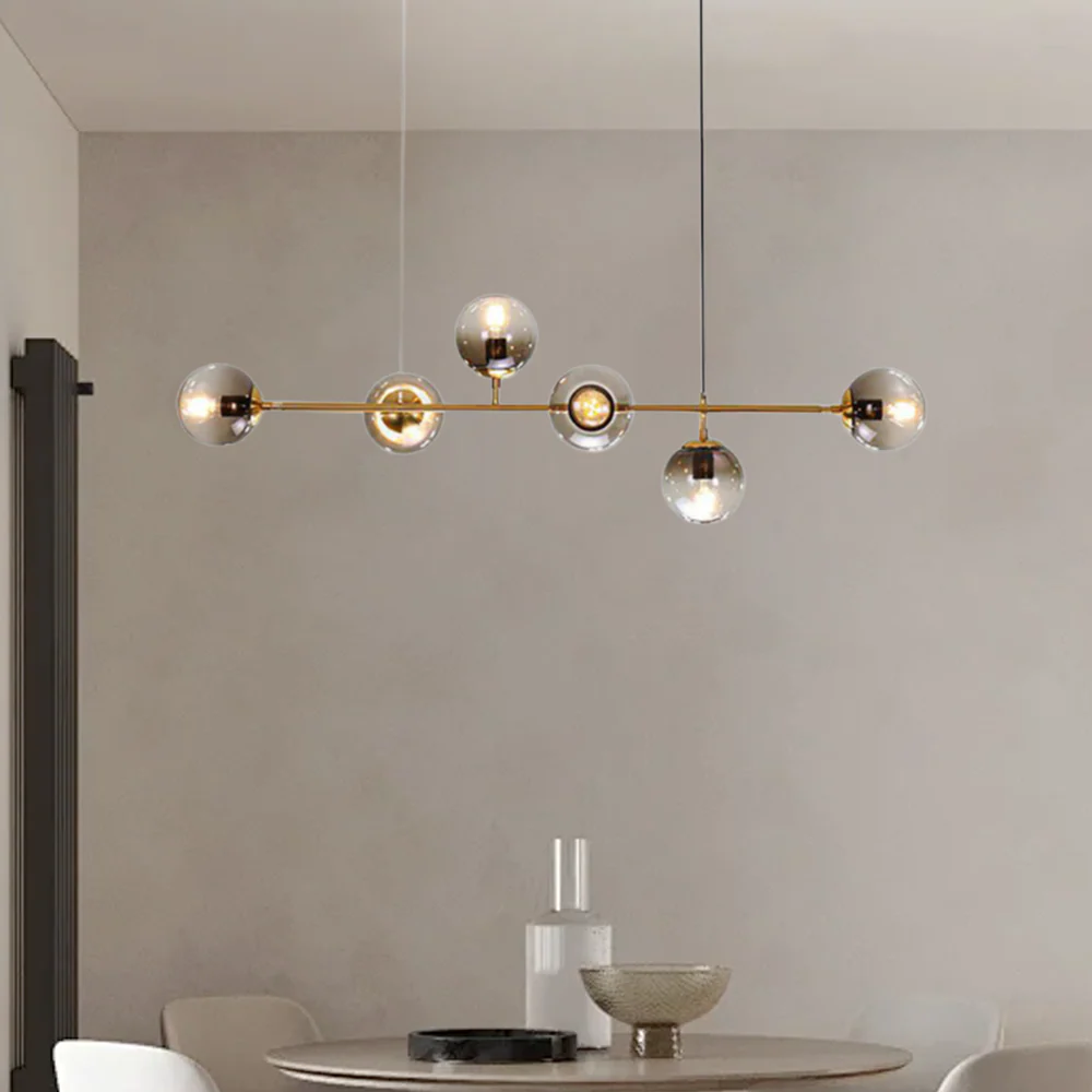 Nebula Modern Gold Bubble Chandelier – Metal & Glass Globe Fixture for Dining Room