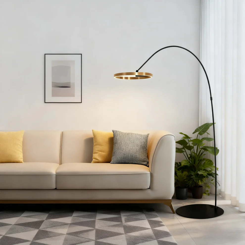 Velora Modern Round Floor Lamp – Minimalist Black Metal Design for Living Room