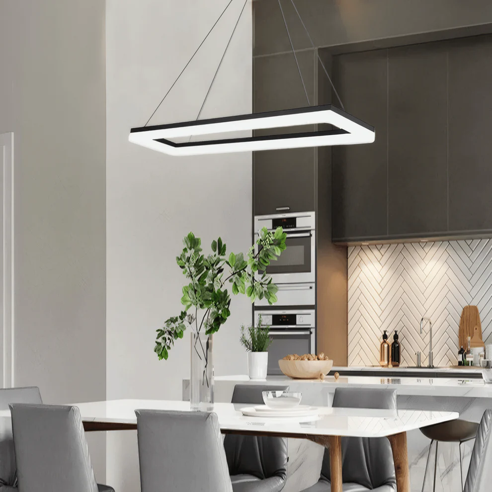 Arcato Modern Rectangular Pendant Light - Black Metal/Acrylic for Dining Room
