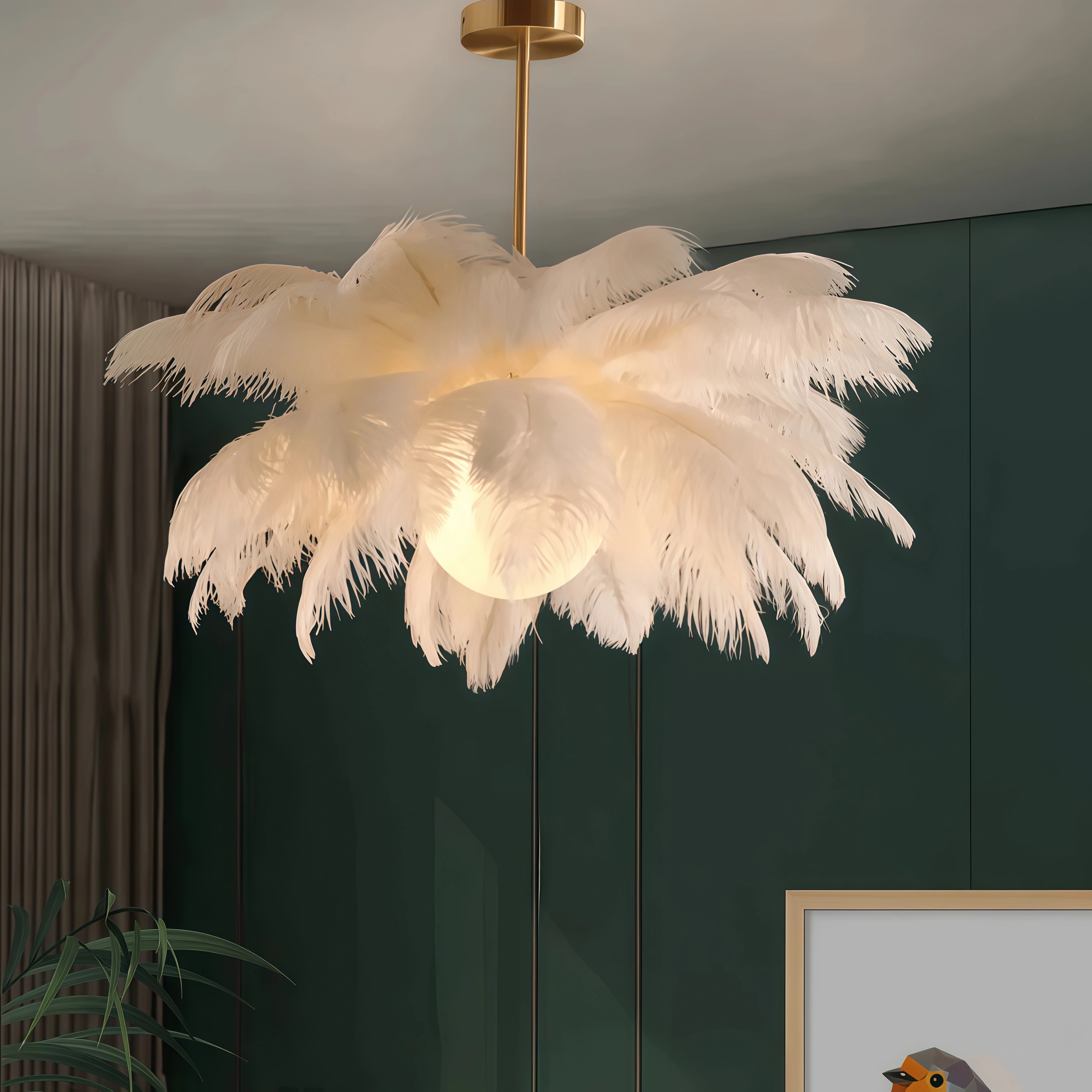 Art Deco Feather Chandelier – Elegant White for Contemporary Living Room