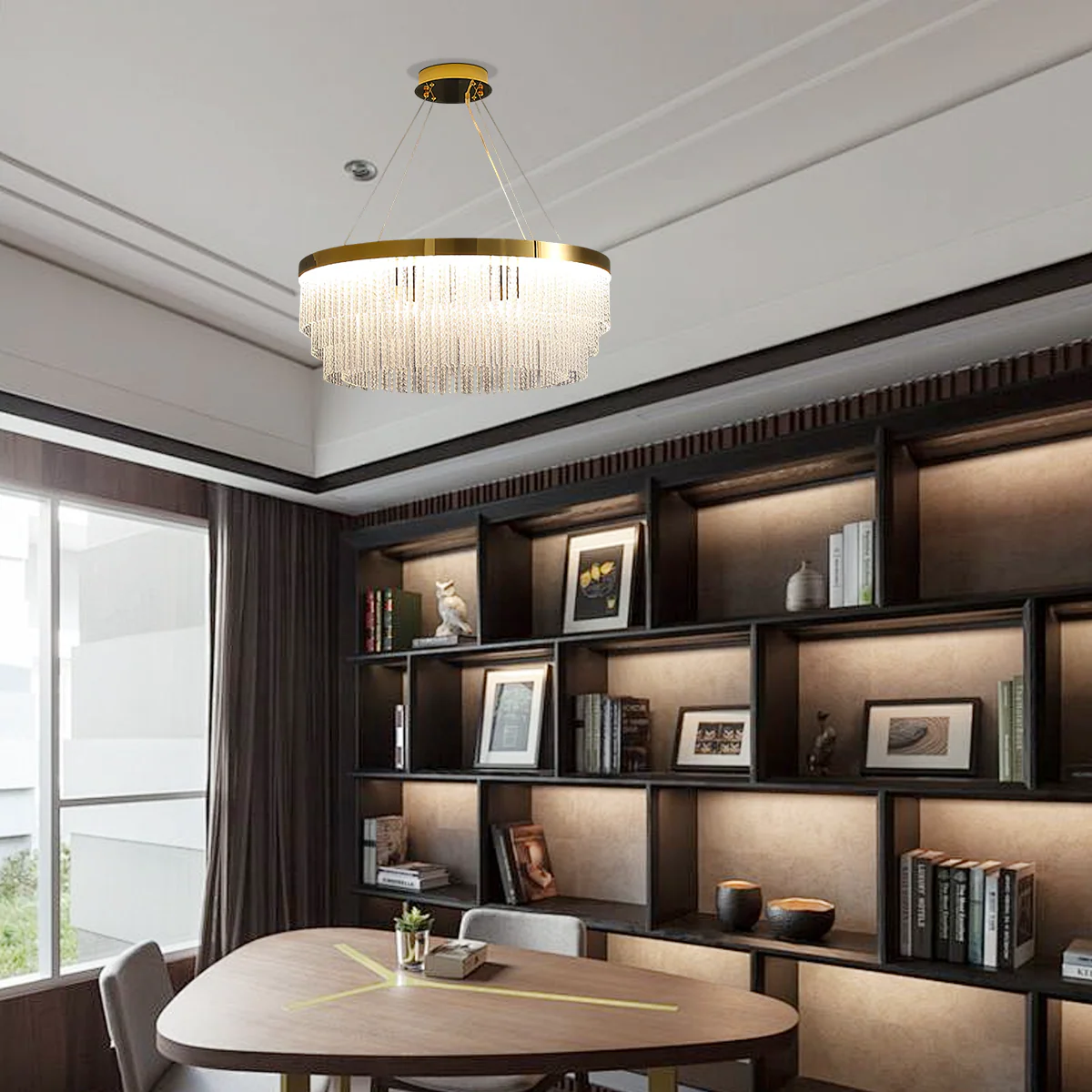 Excelis Royal Crystal Pendant Light - Gold Metal with Tassel for Bedroom/Dining room