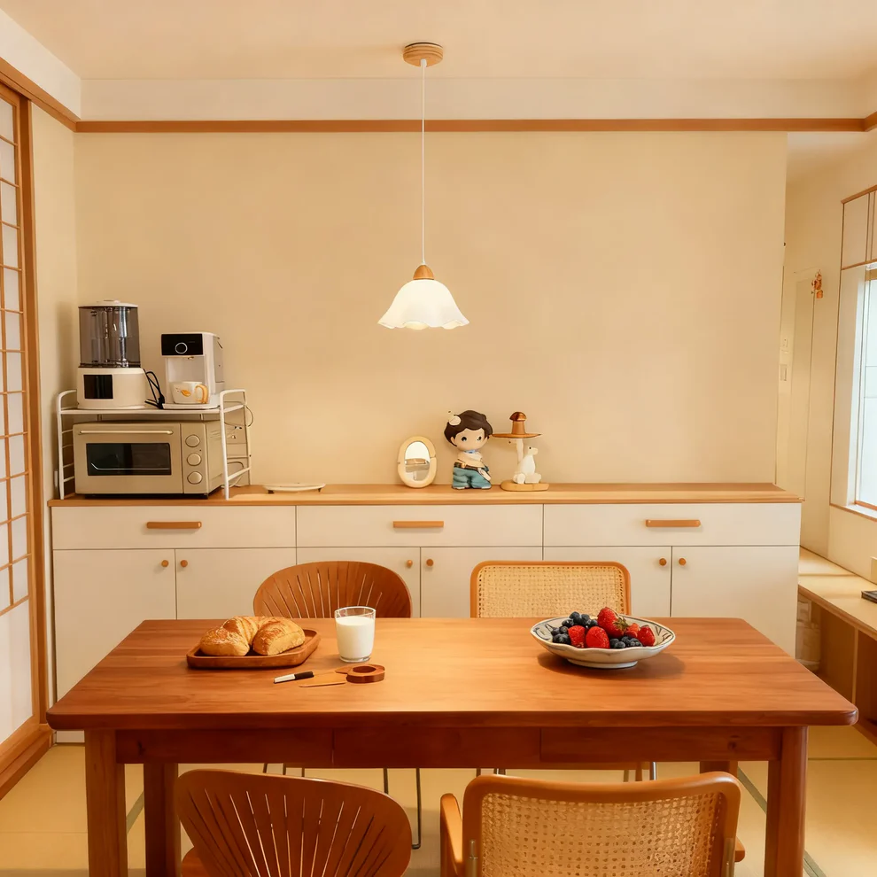 Nordic Flower LED Pendant Light – White Wood/Acrylic for Dining Room