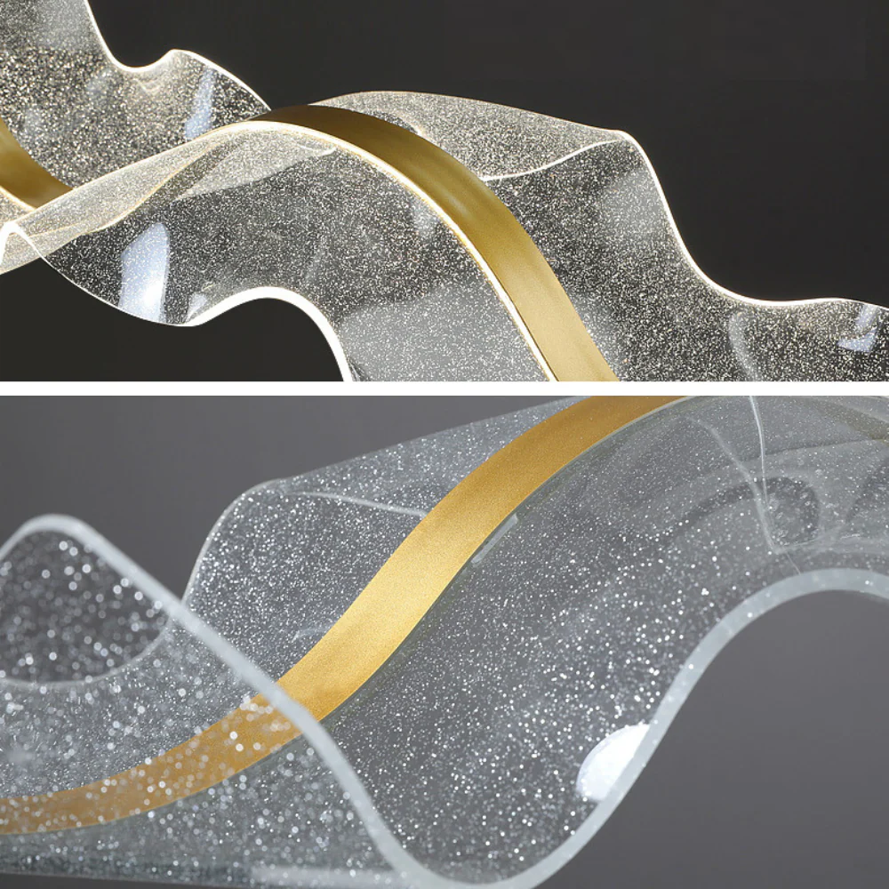 Excelis Modern Metal & Acrylic Pendant Light - Gold Wave Design for Dining Room