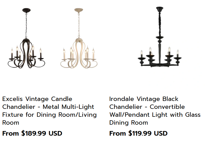 Excelis Vintage Candle Chandelier - Metal Multi-Light Fixture for Dining Room/Living Room
