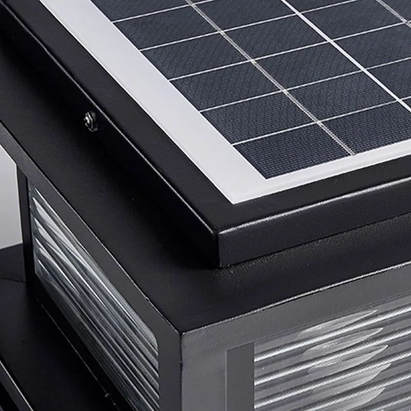 Arcato Modern LED Outdoor Pillar Lights - Black Metal/Glass Solar Rectangular Garden