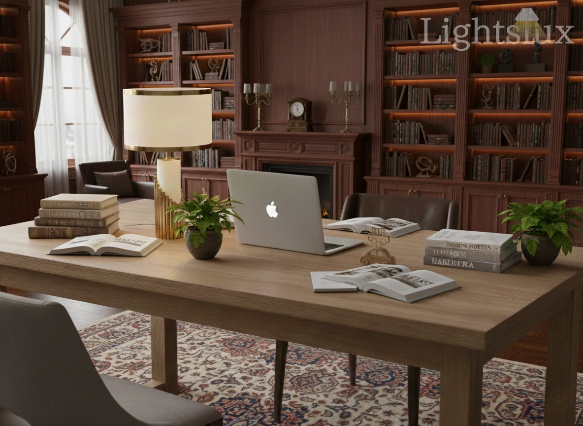 Lunara Royal White & Gold Table Lamp – Cylindrical Metal & Fabric for Bedroom