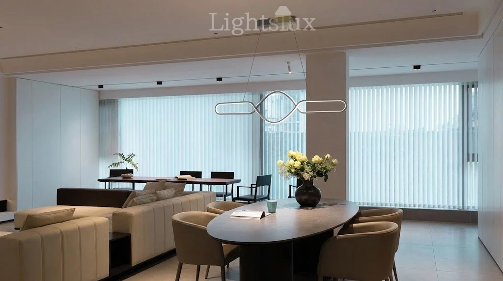 Arcato Minimalist Dimmable Pendant Light — Black Metal & Silica Gel Cross Linear Dining Room