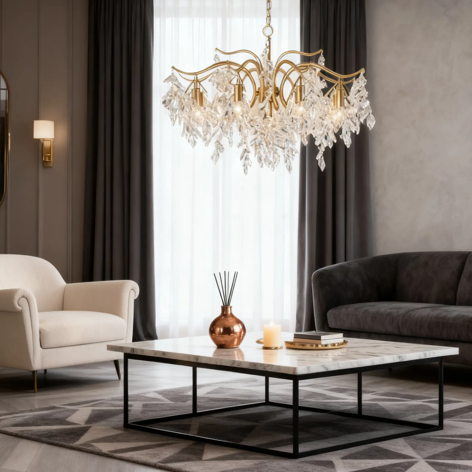 Excelis Royal Crystal Chandelier – Luxurious Black/Gold Finish for Living/Dining Room
