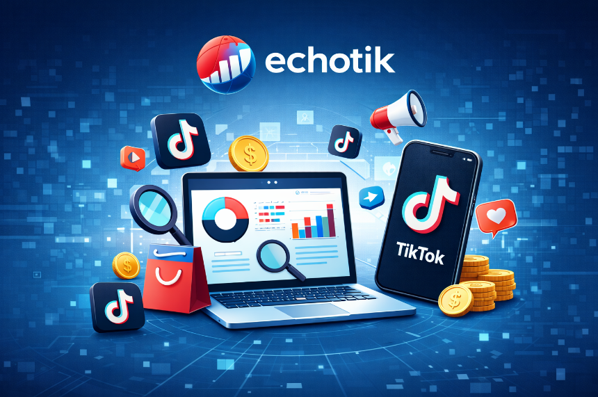 Visual representation of Echotik’s TikTok Seller Research Tool, showcasing product analytics, influencer insights, and store performance dashboards for data-driven e-commerce growth