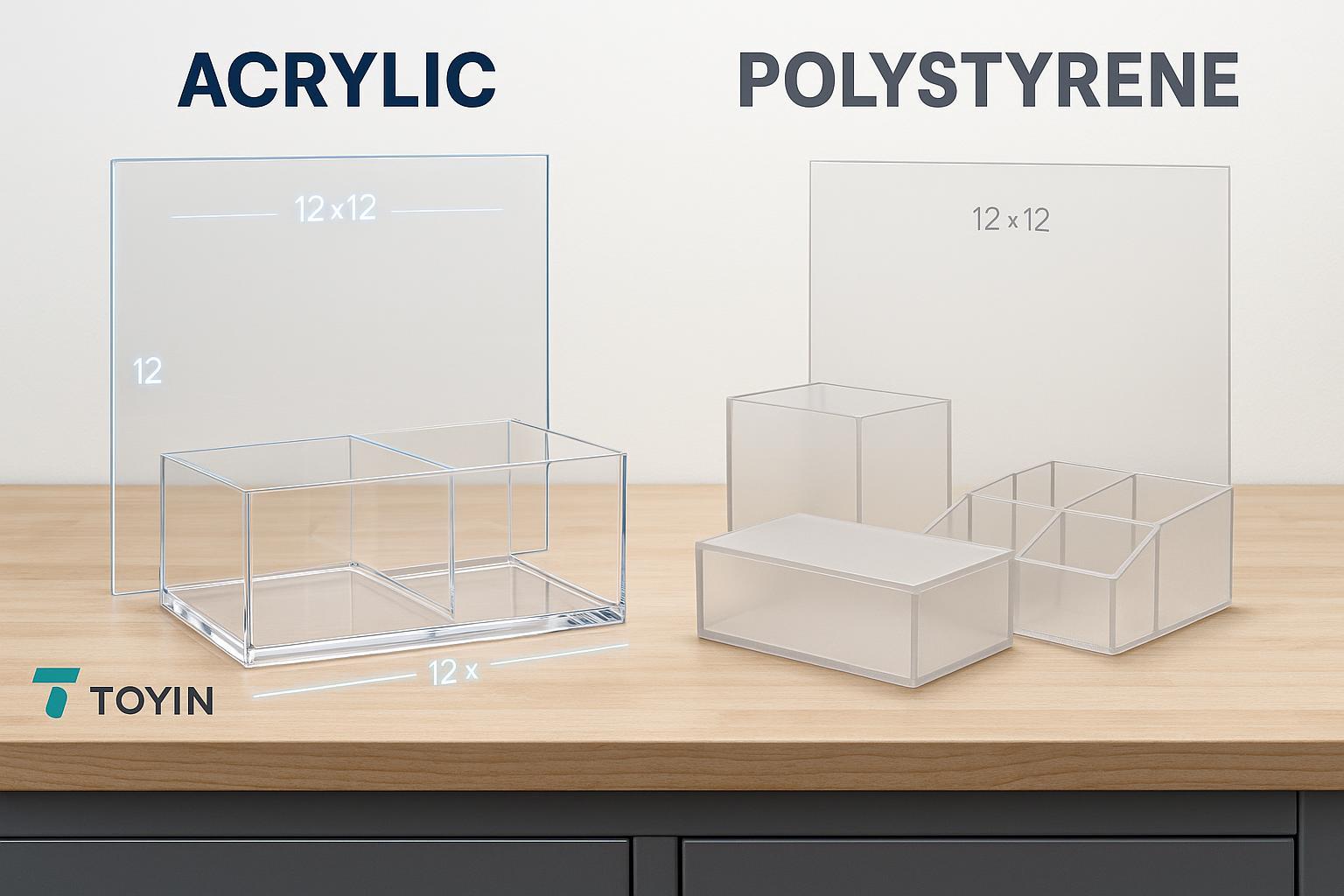 Comparison of acrylic and polystyrene sheets for display and organizer use