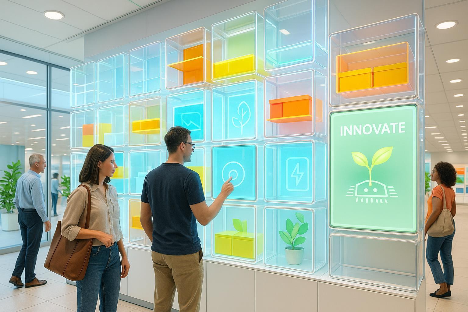 2025 innovative retail wall display with modular acrylic panels and digital touches.