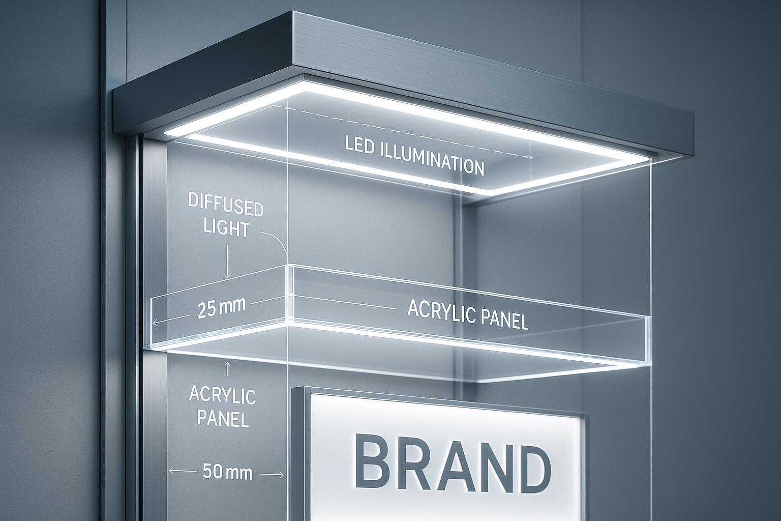 LED light diffusing acrylic panel in modern commercial lighting installation