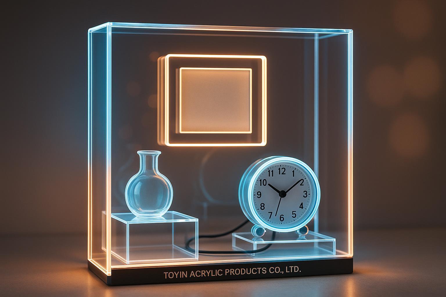 Acrylic shadow box with stunning creative lighting, glowing edges, and professional finish