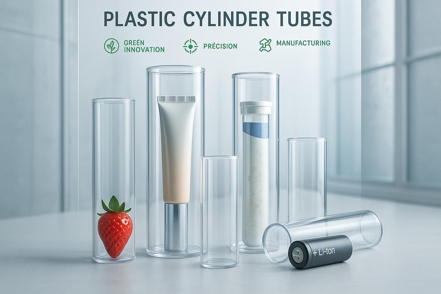 Professional display of clear plastic cylinder packaging for modern industries, highlighting versatility and eco-friendly innovation.