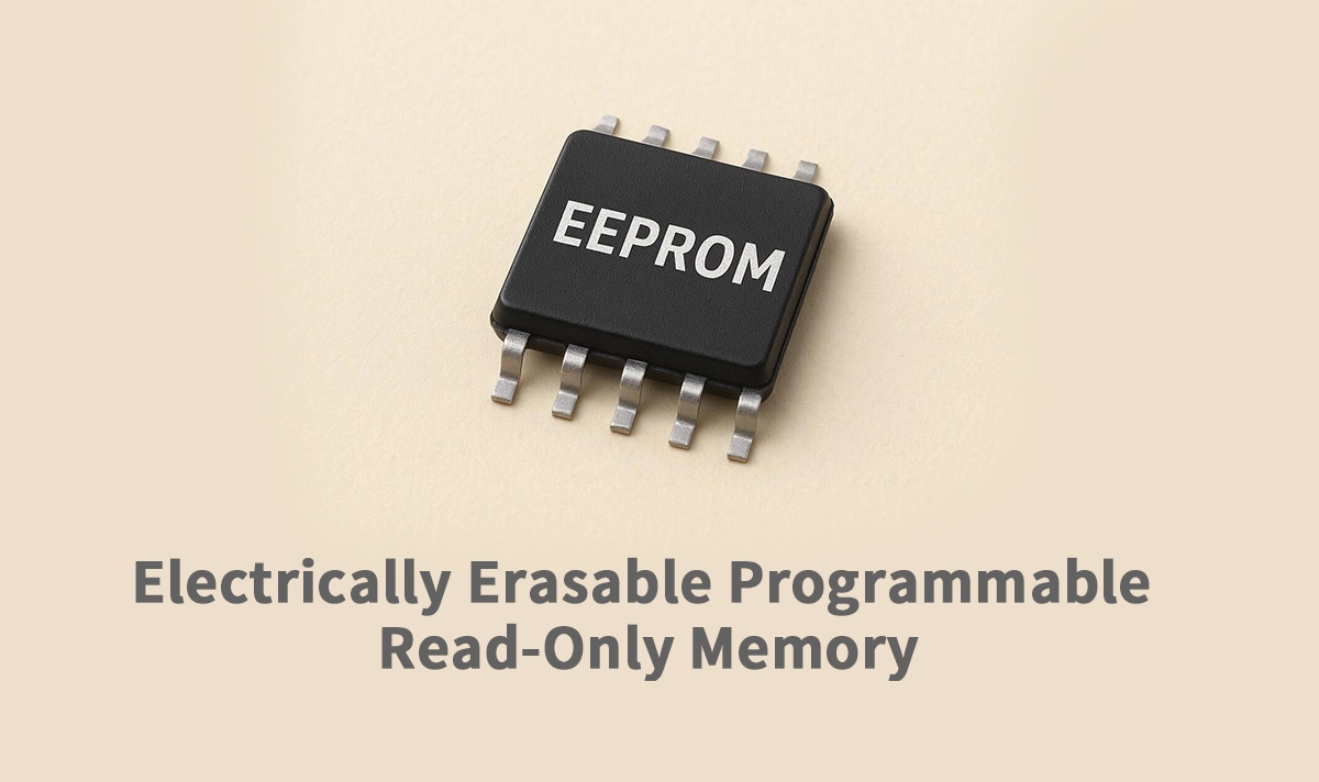 Close-up of optical module circuit board with EEPROM chip highlighted, showing data roles in network hardware.