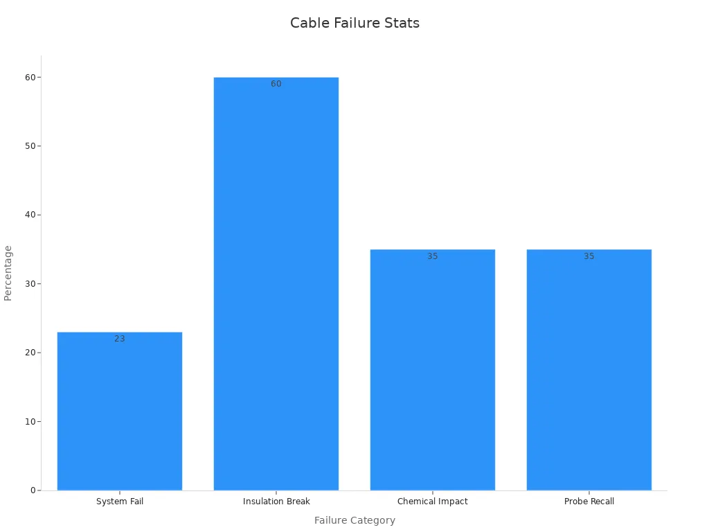 Bar chart showing cable failure percentages in ultrasound probes