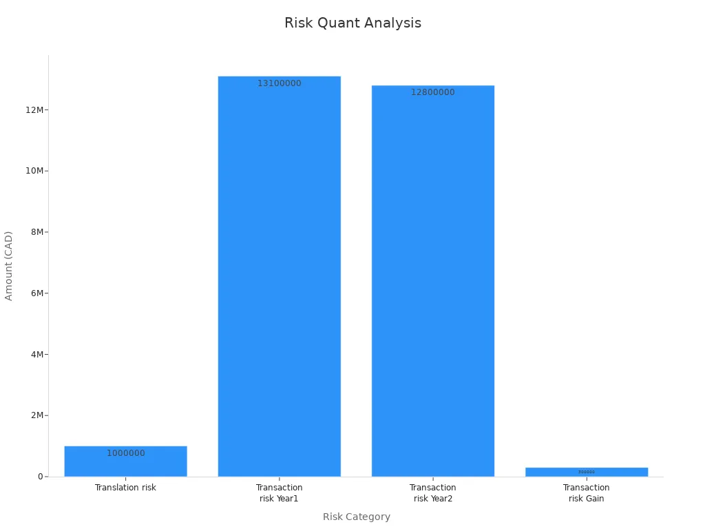 Bar chart showing quantitative amounts for translation and transaction risks