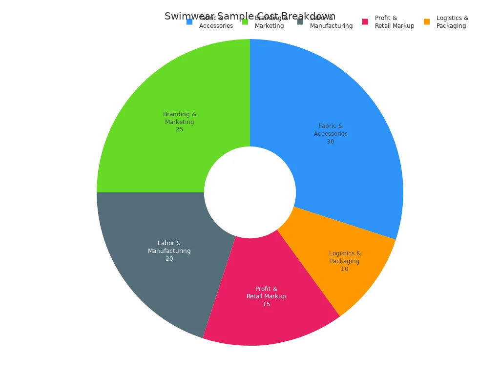 Pie chart showing percentage breakdown of swimwear sample production costs
