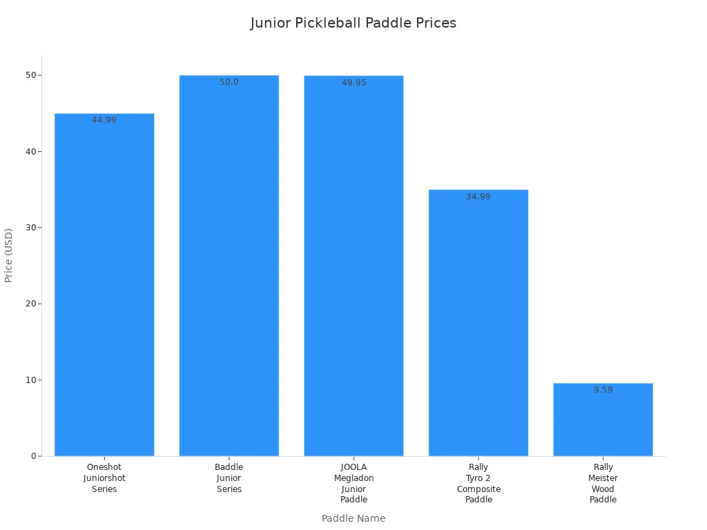 Bar chart comparing prices of top junior pickleball paddles