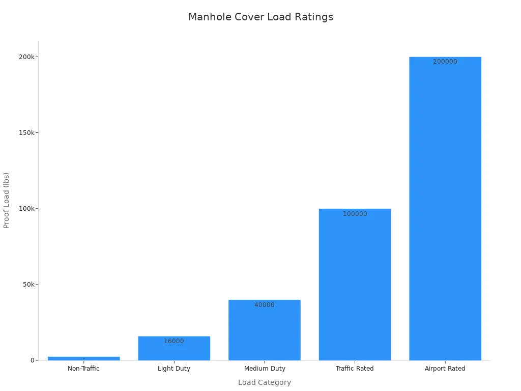 Bar chart comparing proof load capacities for manhole cover categories