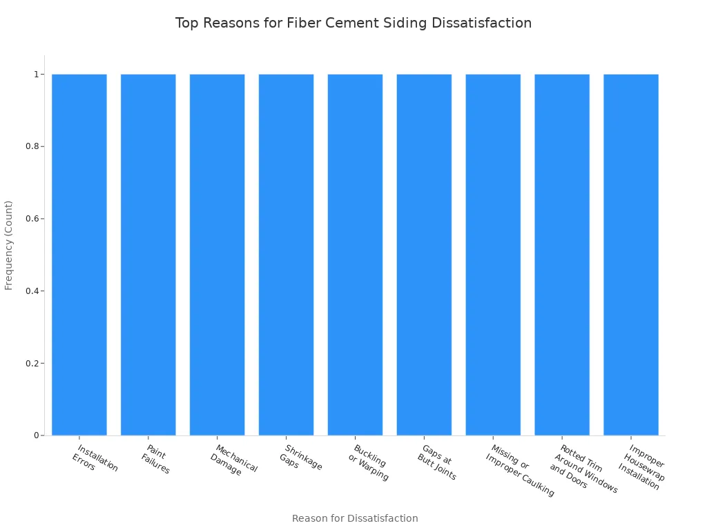 Bar chart showing most common reasons for dissatisfaction with fiber cement board siding