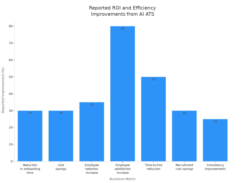Bar chart comparing reported percentage improvements in business metrics after adopting affordable AI ATS platforms