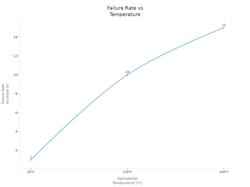 Line chart showing failure rate increase with temperature for connectors