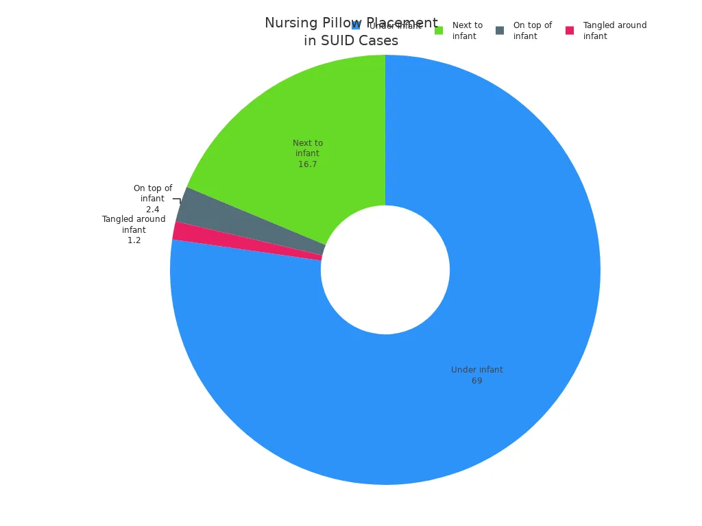Pie chart showing distribution of nursing pillow placement types in sleep-related infant deaths