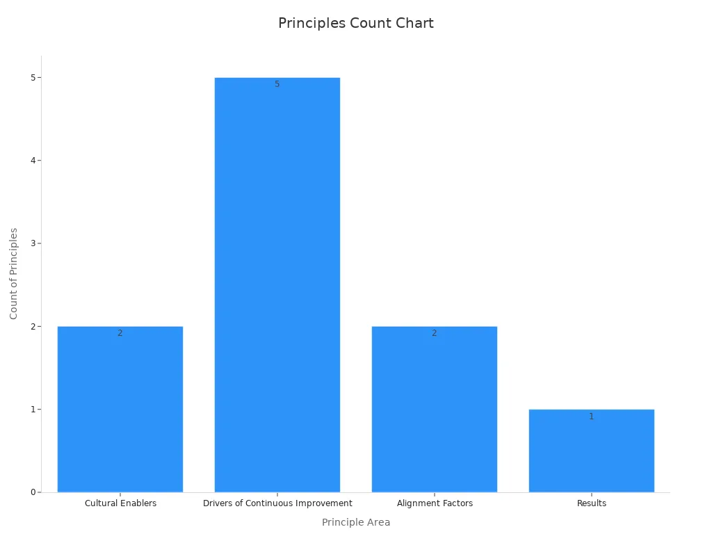 Bar chart depicting count of core principles per principle area from process improvement methodologies