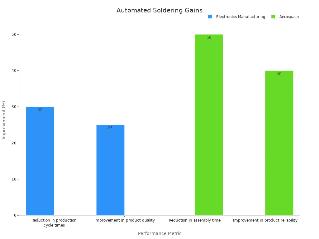 Gráfico de barras Comparación de mejoras de rendimiento por parte del sector industrial utilizando máquinas de soldadura de cables automatizadas