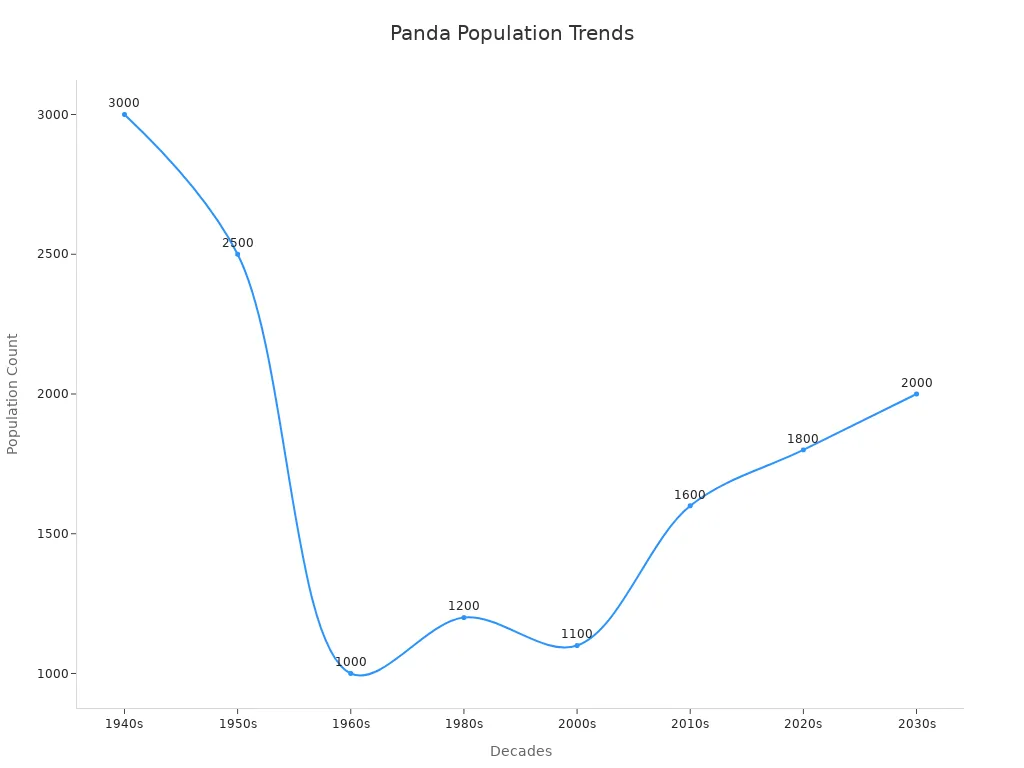 Line chart showing wild panda population changes over decades