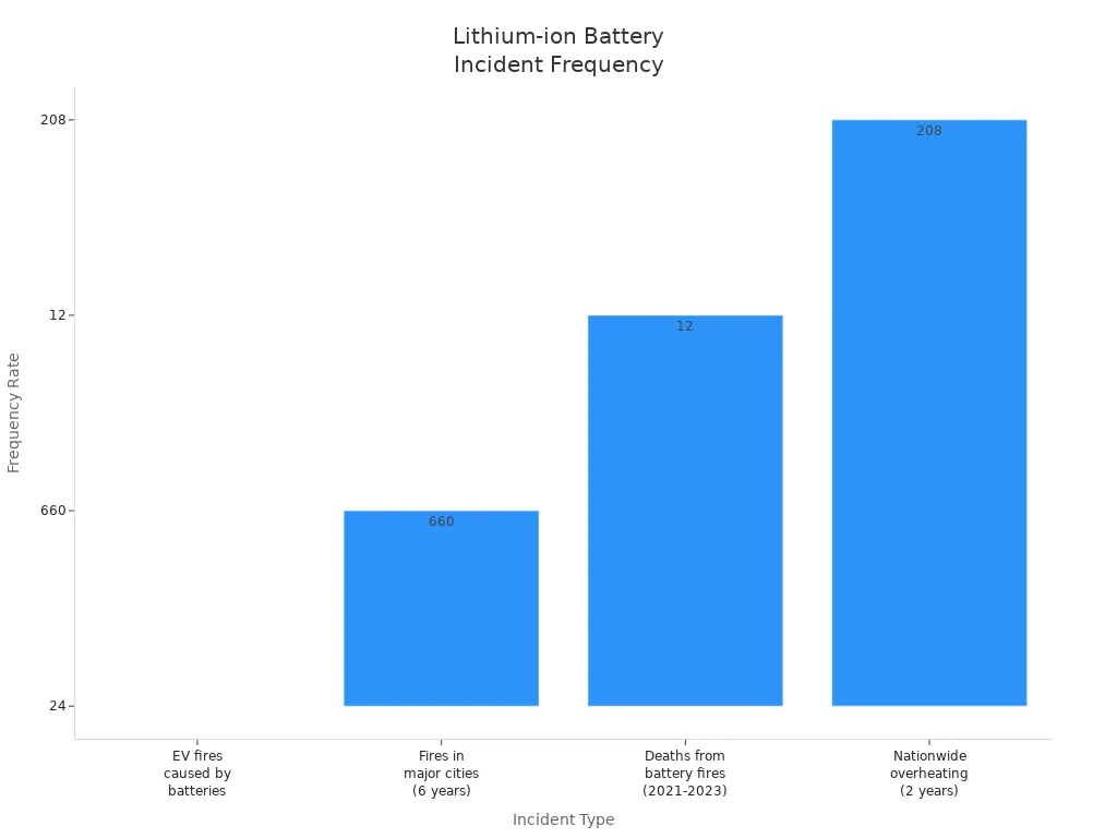 Bar chart showing frequency of lithium-ion battery incidents by type