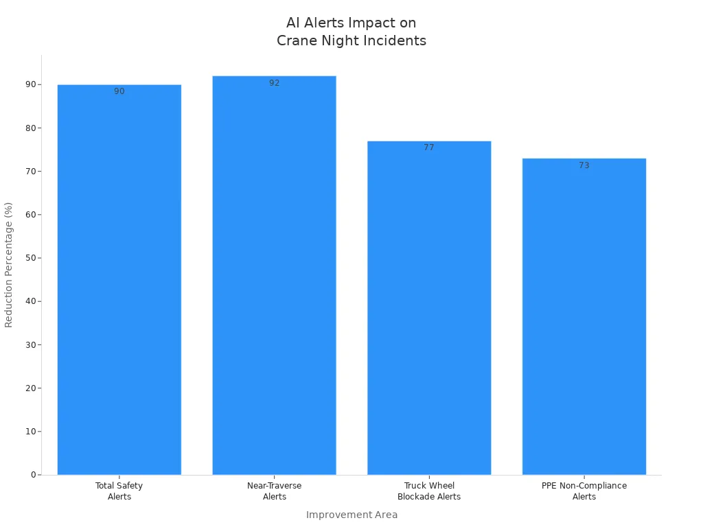Bar chart showing reduction percentages in safety alerts after AI-powered real-time alerts