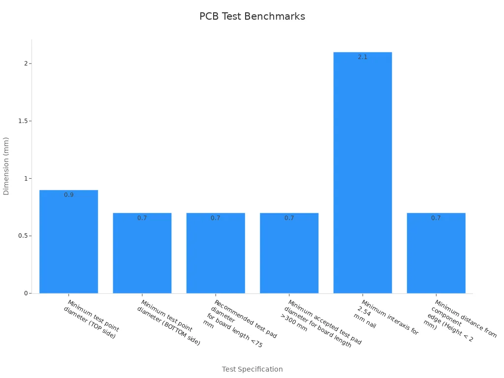 Bar chart showing PCB test design rules in mm