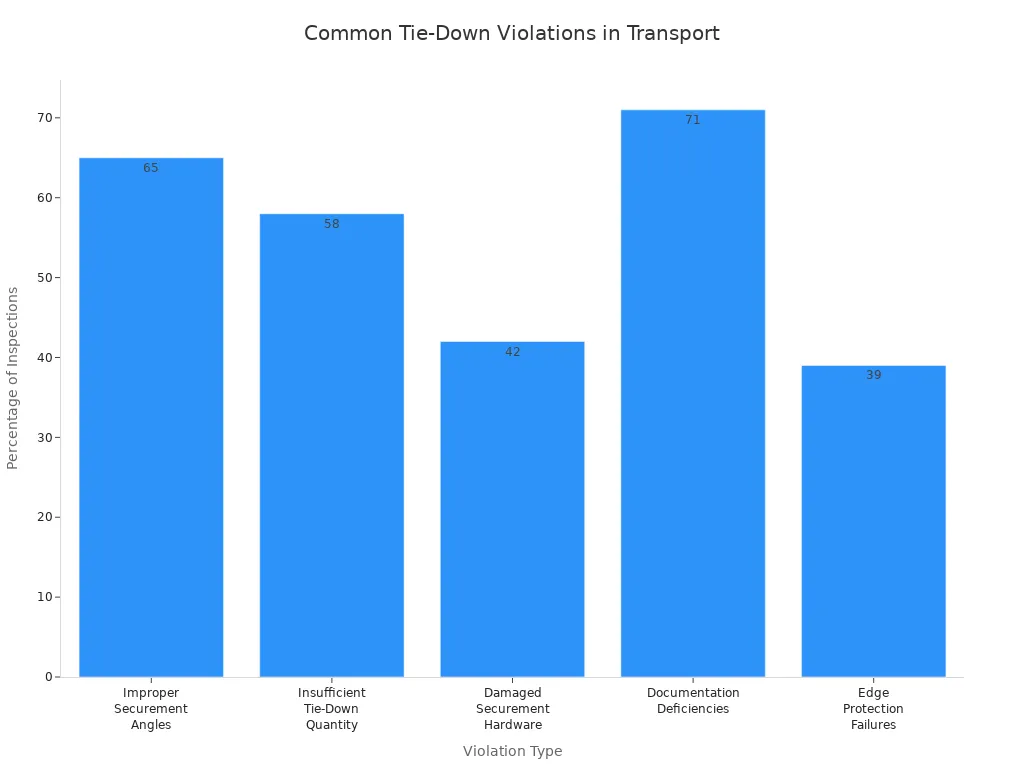 Bar chart showing frequency of tie-down related violations in commercial transport