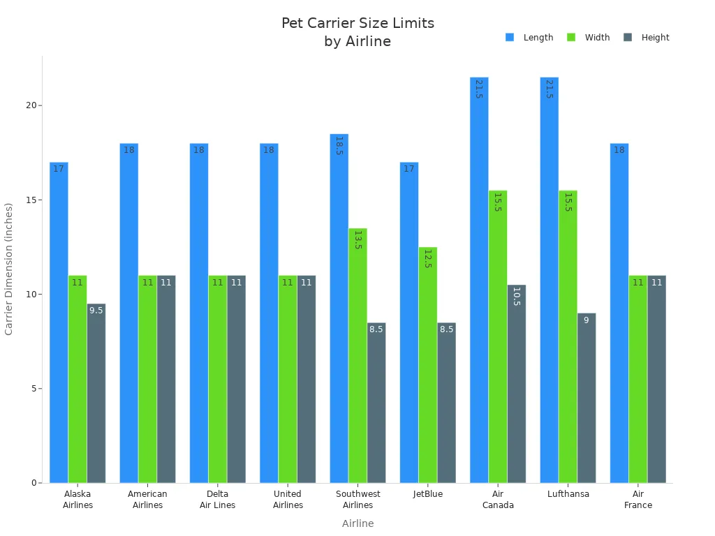 Airline carrier dimension requirements comparison chart