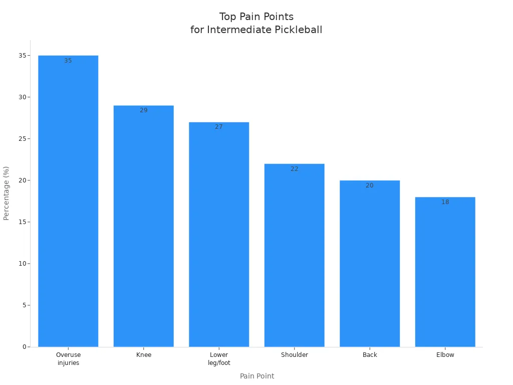Bar chart showing most frequent pain points for intermediate pickleball players