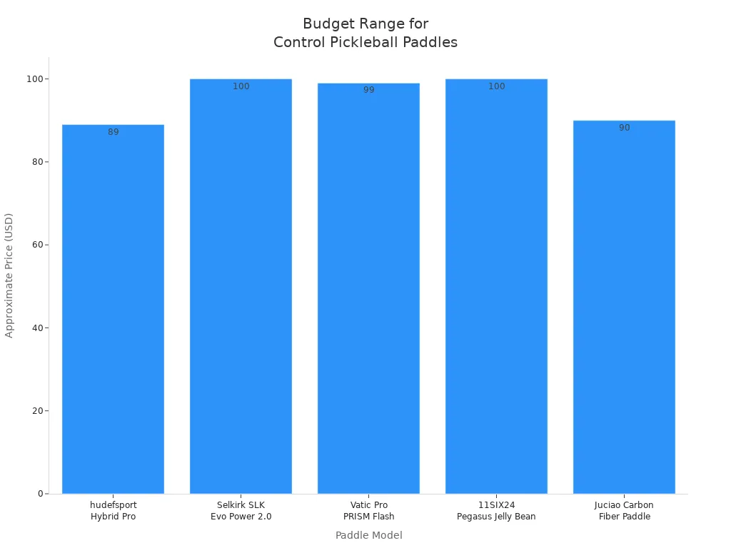 Bar chart showing price ranges for pickleball paddles with advanced control features