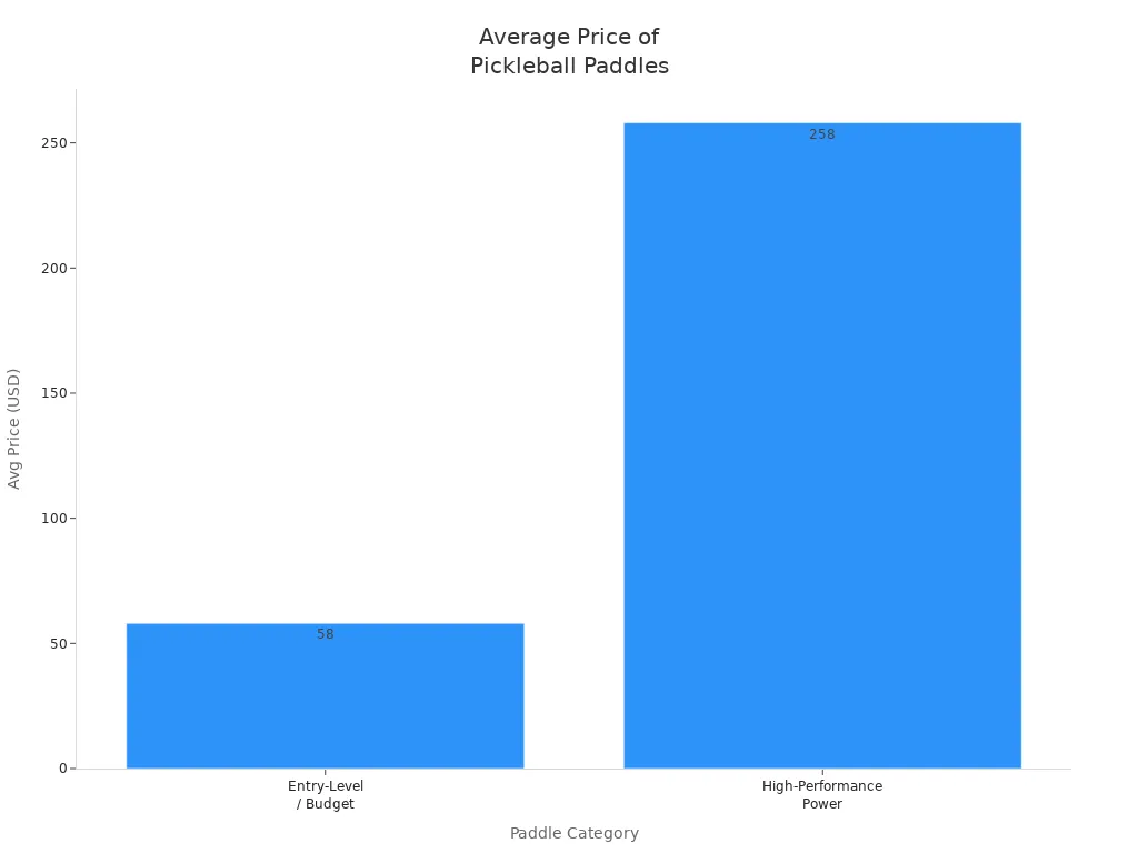 Bar chart comparing average prices of entry-level and high-performance power pickleball paddles